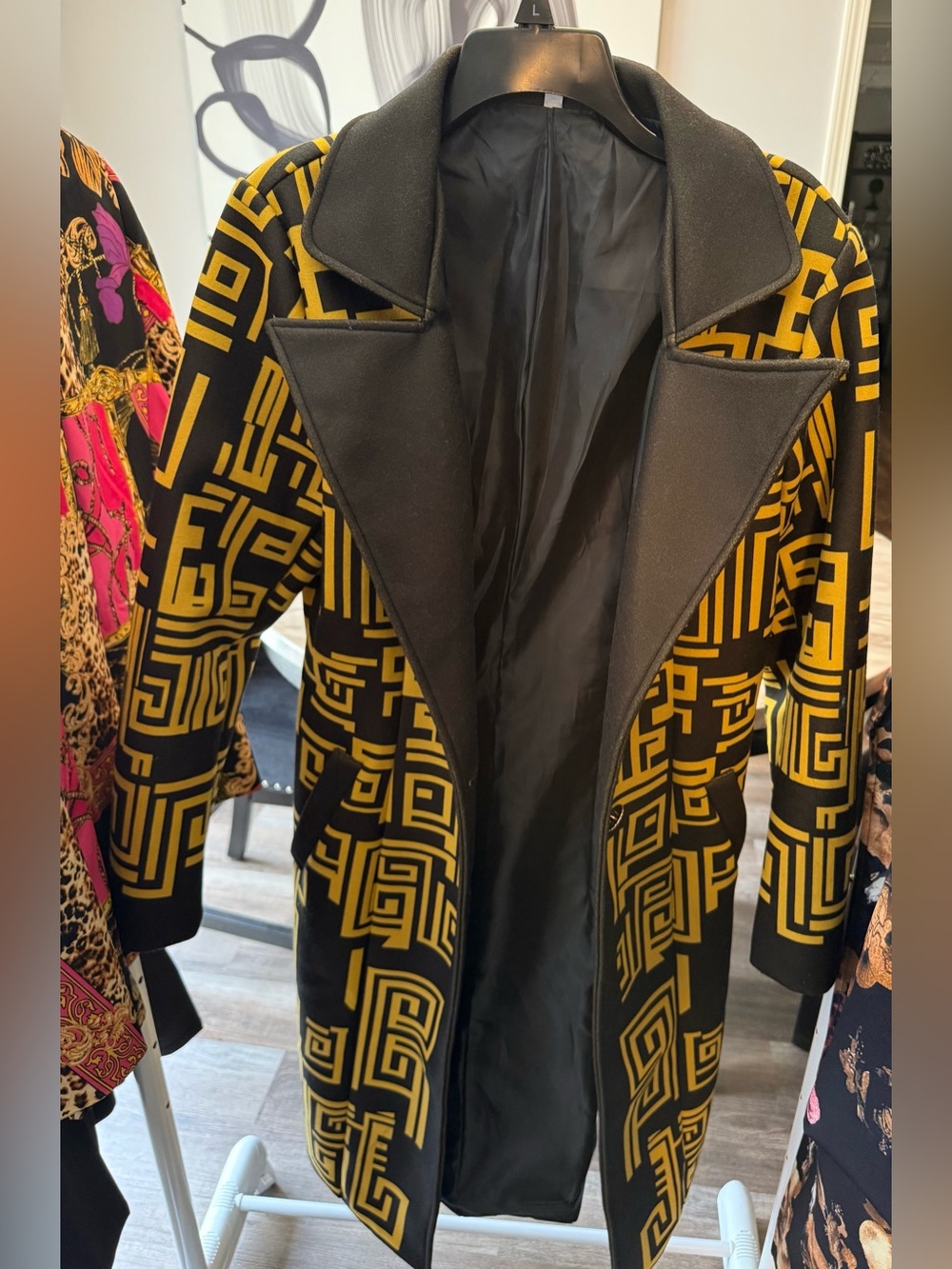 Black & Gold Geometric Pattern Coat
